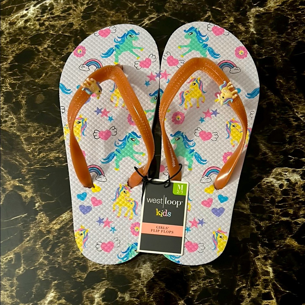 West Loop Girls Unicorn Flip Flops